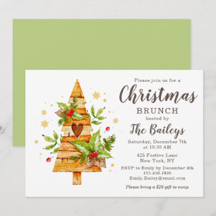 Invitación Desayuno Navideño Árbol de Madera Rústica