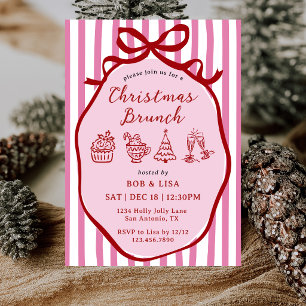 Invitación Desayuno Navideño con Lazo de Rayas Dibujadas a Ma