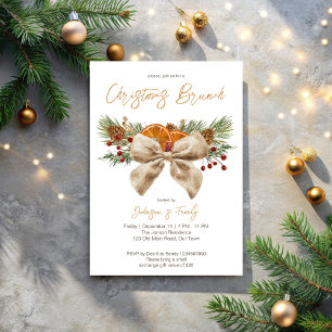 Invitación Desayuno navideño rústico pinos lazo bayas