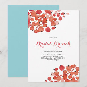Invitación Desayuno Nupcial Acuarela Bayas Rojas Fiesta Navid