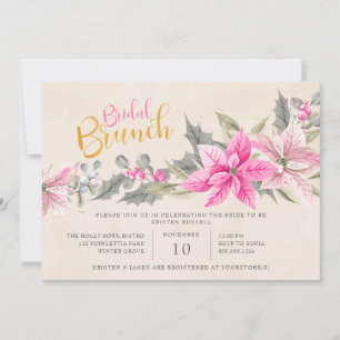Invitación Desayuno Nupcial Acuarela Floral Invernal Poinsett