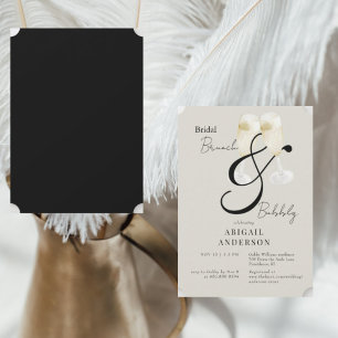 Invitación Desayuno nupcial beige y negro y ducha de burbujas