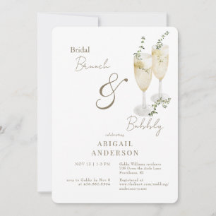 Invitación Desayuno nupcial blanco y dorado con ducha de burb