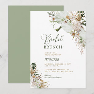 Invitación Desayuno nupcial boho botánico verde y dorado