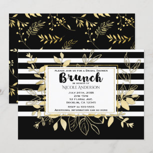 Invitación Desayuno Nupcial Botánico Glamuroso Moderno de Oro
