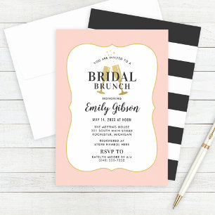 Invitación Desayuno Nupcial Chic Rosa Dorado Boda