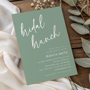 Invitación Desayuno Nupcial con Letra Simple Verde Salvia