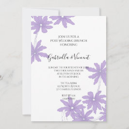 Invitación Desayuno nupcial con margaritas moradas en poste b