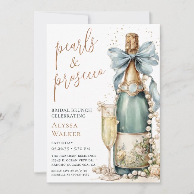 Invitación Desayuno nupcial con Perlas y Prosecco (Anverso)