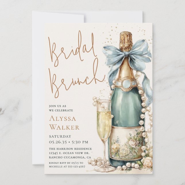 Invitación Desayuno nupcial con perlas y prosecco (Anverso)