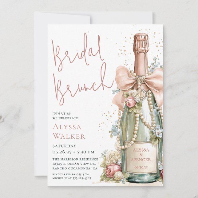 Invitación Desayuno nupcial con perlas y prosecco (Anverso)