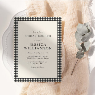 Invitación Desayuno Nupcial Cuadros Negro Blanco Simple Chic