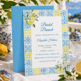 Invitación Desayuno nupcial de baldosas azules mediterráneas