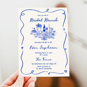 Invitación Desayuno nupcial de cobalt blue dibujado a mano