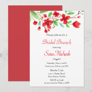 Invitación Desayuno nupcial de flores de cerezo rojas acuarel