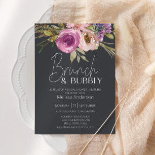 Invitación Desayuno nupcial de flores púrpura rosa polvorient
