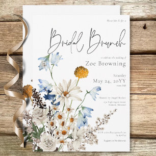 Invitación Desayuno Nupcial de Flores Silvestres Azules Rústi