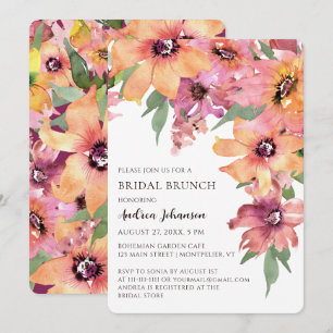 Invitación Desayuno nupcial de jardín floral con acuarelas co