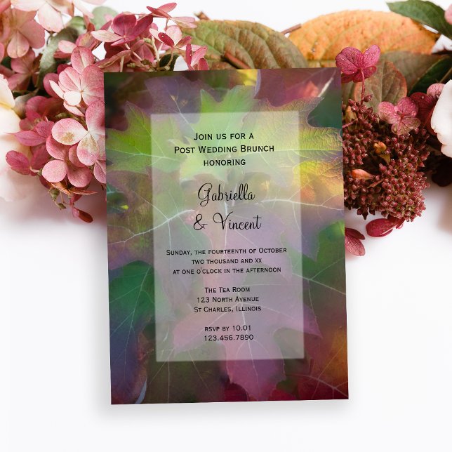 Invitación Desayuno nupcial de otoño con hortensias de hoja d (Fall in Love with this woodsy natural Autumn Wedding Brunch Invitation.)