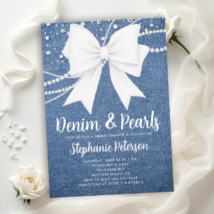 Invitación Desayuno Nupcial Denim y Perlas Lazo Blanco Azul C