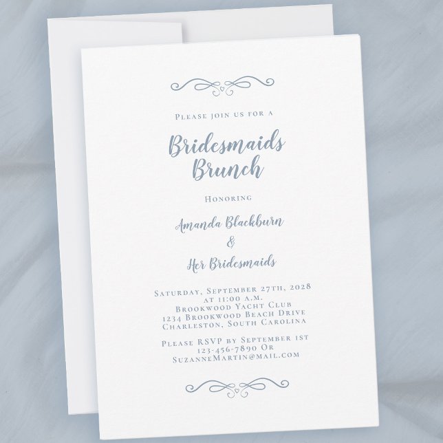 Invitación Desayuno Nupcial Elegante Damas de Honor Azul Polv (Elegant Bridal Brunch Bridesmaids Dusty Blue Chic Invitation)