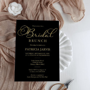 Invitación Desayuno Nupcial Elegante de Oro Negro