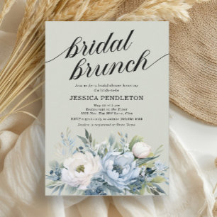 Invitación Desayuno nupcial en azul polvoriento y floral de m