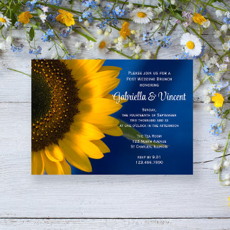 Invitación Desayuno nupcial en poste azul con girasol