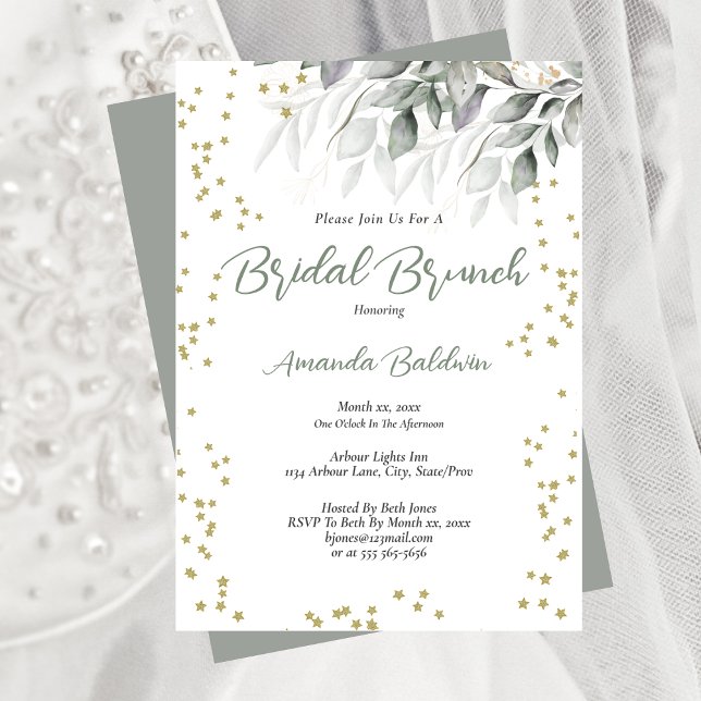 Invitación Desayuno Nupcial Estrellas Doradas (Bridal Brunch Gold Stars Invitation)
