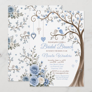 Invitación Desayuno Nupcial Flor de Azul Polvoriento