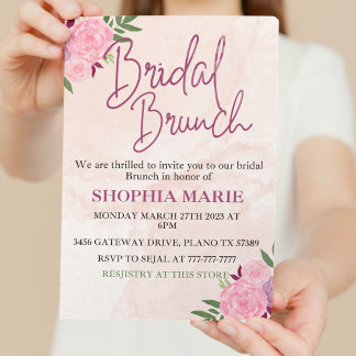 Invitación Desayuno nupcial floral acuarela rosa moderno 