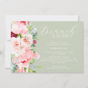 Invitación Desayuno nupcial floral acuarela verde salvia rosa