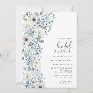 Invitación Desayuno Nupcial Floral Azul