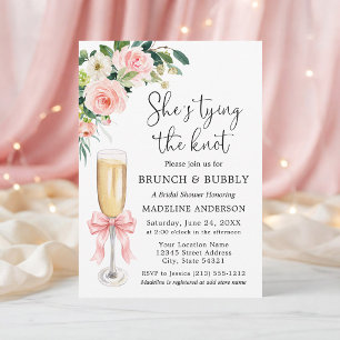 Invitación Desayuno nupcial floral con lazo rosa atando el nu