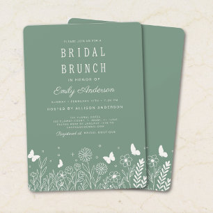 Invitación Desayuno nupcial floral Cottagecore Verde Salvia