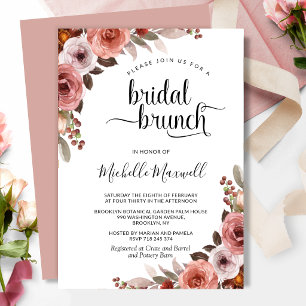 Invitación Desayuno nupcial floral rosa y burgundy Chic Blush