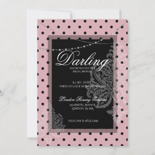 Invitación Desayuno nupcial rosa con lunares negros, guárdala