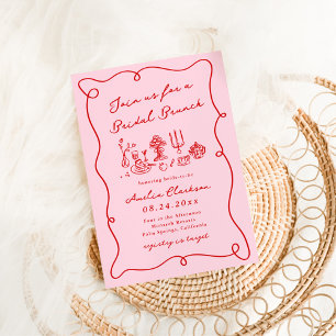 Invitación Desayuno nupcial rosa y rojo dibujado a mano capri