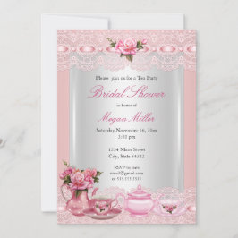 Invitación Desayuno Nupcial Rosas Rosadas Pretty Fiesta de Té