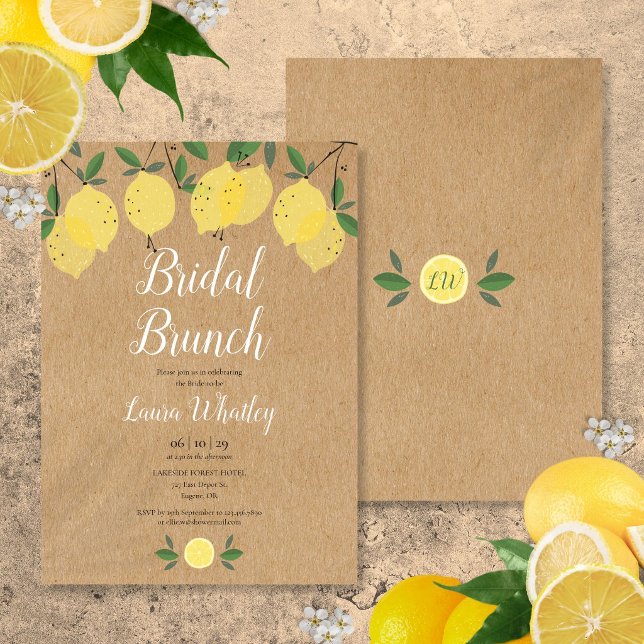 Invitación Desayuno Nupcial Rústico con Limón Despedida de So (Rustic Bridal Brunch Lemon Bridal Shower Invitation)