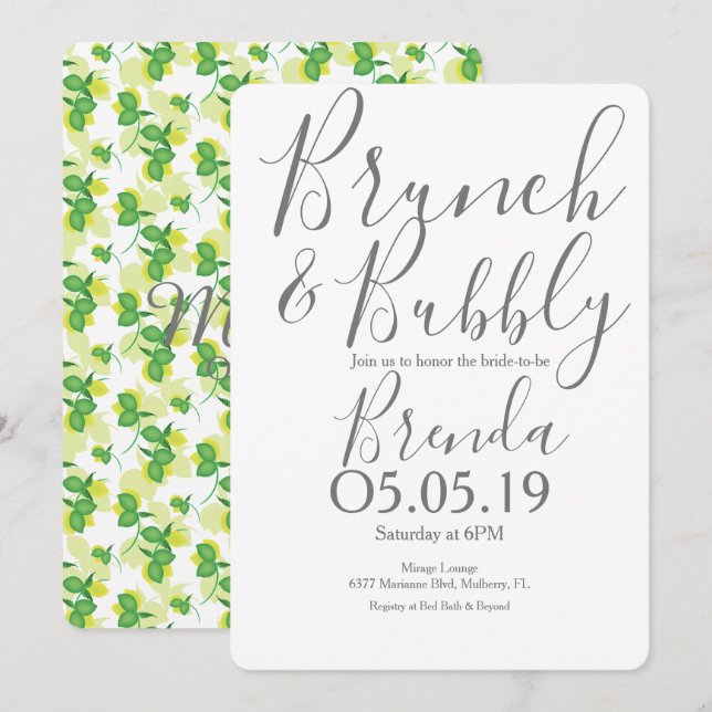 Invitación Desayuno nupcial Silueta Limón Lima Moderno (Anverso / Reverso)