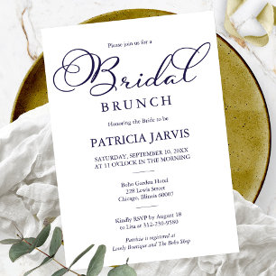 Invitación Desayuno nupcial simple y elegante de color azul m