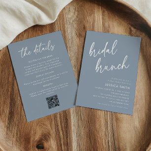 Invitación Desayuno nupcial todo en uno con código QR azul po