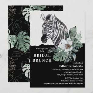 Invitación Desayuno nupcial tropical de cebra en acuarela