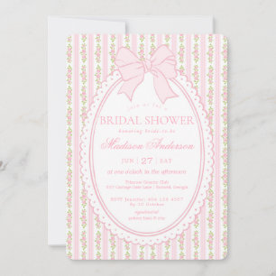 Invitación Desayuno Nupcial Vintage Rosa y Blanco Floral Eleg