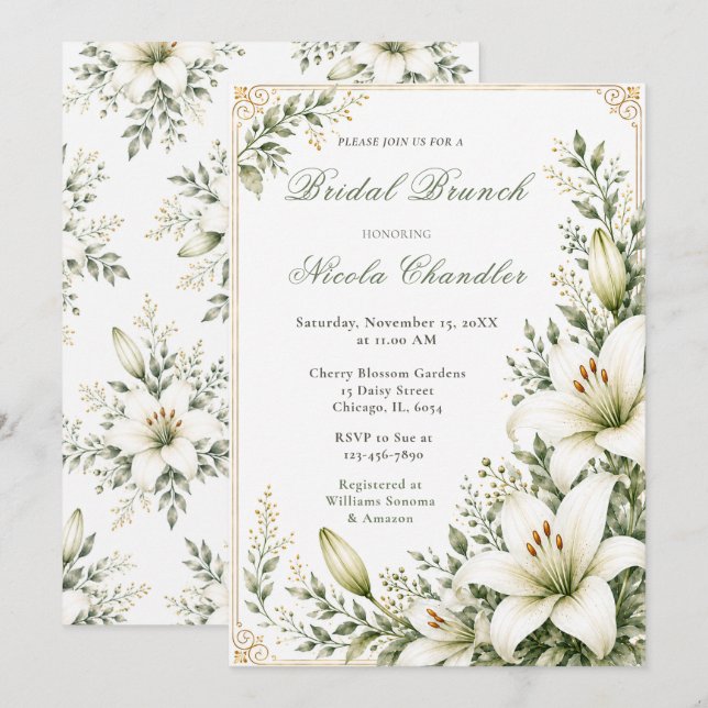Invitación Desayuno nupcial White Lily (Anverso / Reverso)