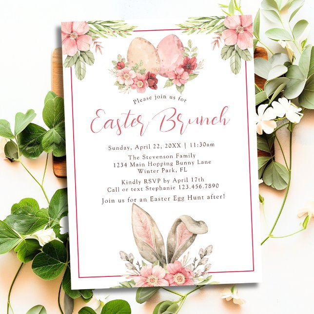 Invitación Desayuno Pascual Floral con Orejas de Conejo Paste (Subido por el creador)