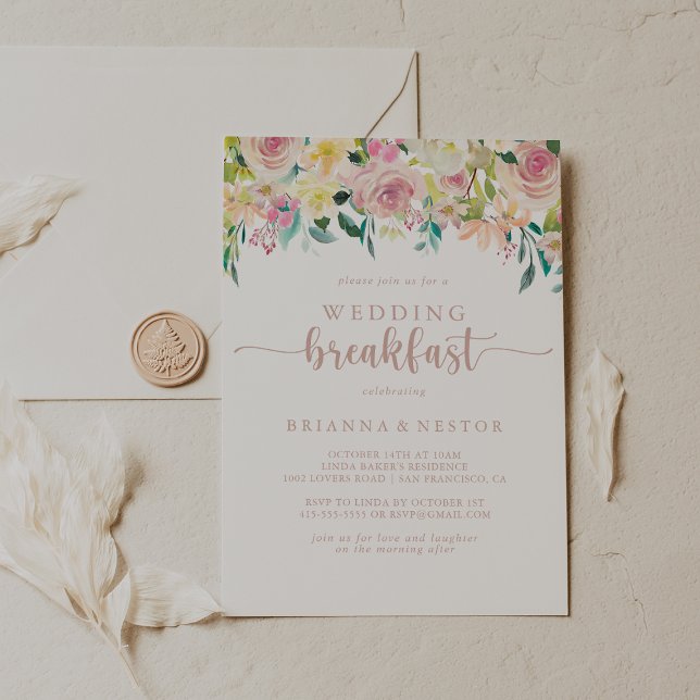 Invitación Desayuno Rosa Boda floral Primavera Dorada (Subido por el creador)
