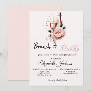Invitación Desayuno Rosa Rosa Champán y BurbujeanteLluvia de