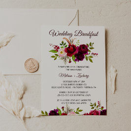 Invitación Desayuno simple con Boda floral de Borgoña